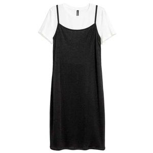 H&M White T-shirt Insert Cami Black Slip Dress